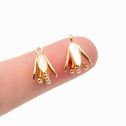 10pcs Gold/ Silver Tone Flower Bud Charms , 18K Gold plated Brass, Dainty Earring Charms (GB-1103)