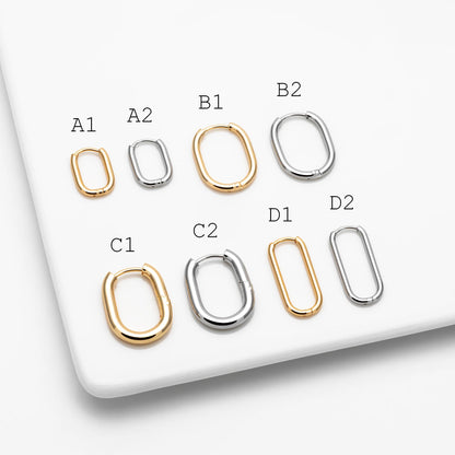 4pcs Gold/ Silver Dangle Minimalist Huggies Earring 20x16mm, Gold/ Rhodium plated Stainless Steel, Gold Huggie Earrings Supply (GB-2388)