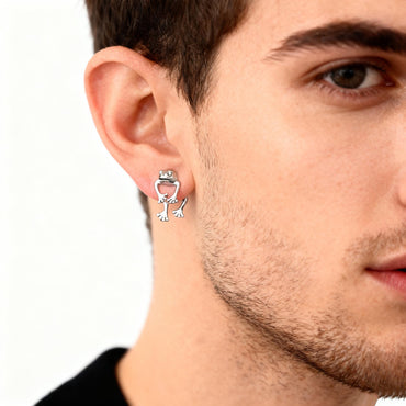 4pcs Gold/ Silver Tone Frog Front Back Earrings, Gold/ Rhodium Plated Brass, Animal Ear Jacket (GB-4533)