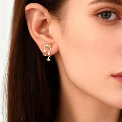 4pcs Gold/ Silver Tone Frog Front Back Earrings, Gold/ Rhodium Plated Brass, Animal Ear Jacket (GB-4533)