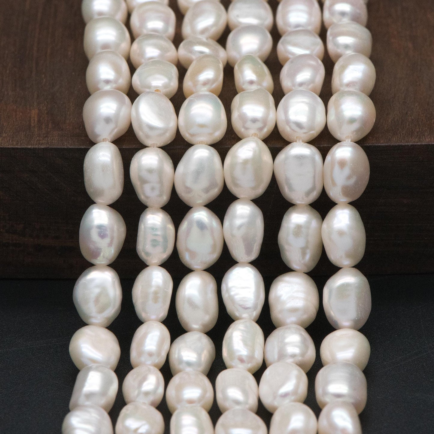 Freshwater Baroque Pearls 7mm Thick, Natural Oval Nugget Pearls, Full Strand Wholesale (PL42-8)