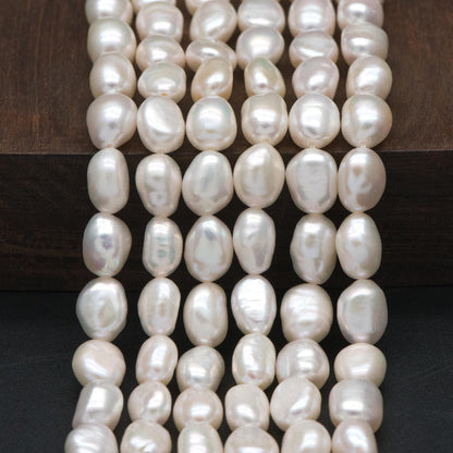 Freshwater Baroque Pearls 7mm Thick, Natural Oval Nugget Pearls, Full Strand Wholesale (PL42-8)