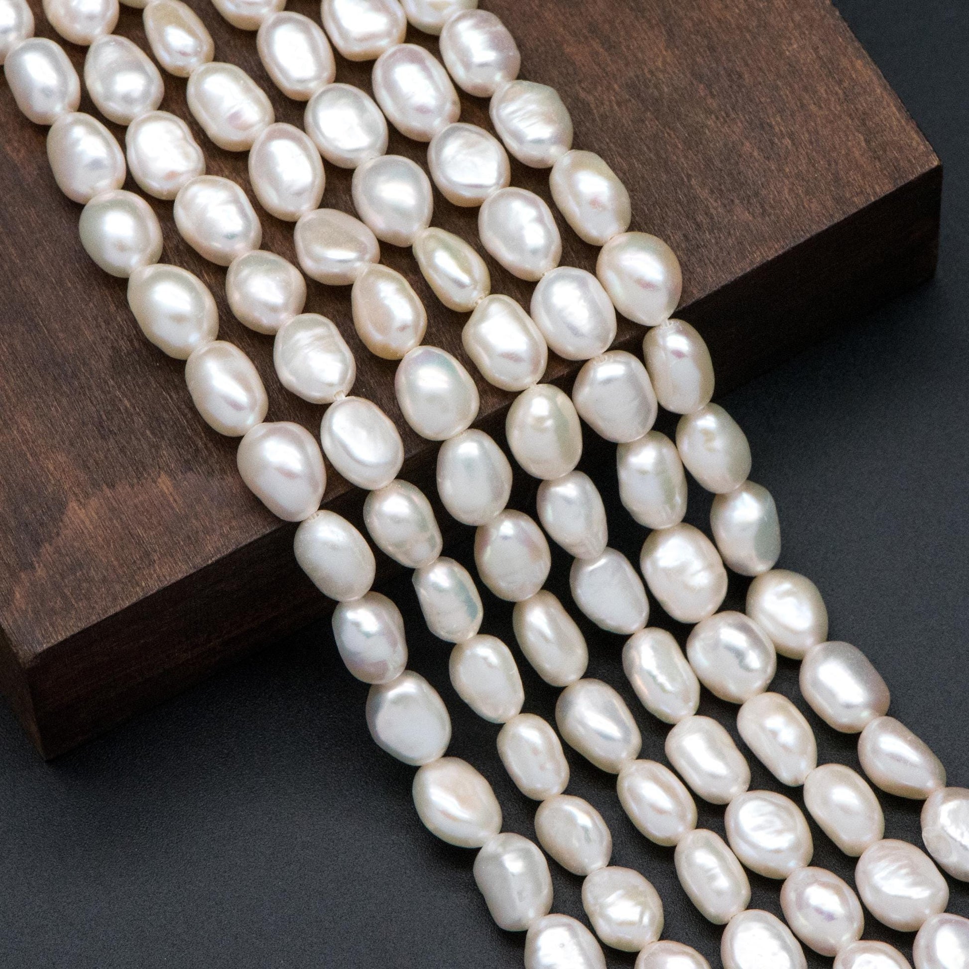 Freshwater Baroque Pearls 7mm Thick, Natural Oval Nugget Pearls, Full Strand Wholesale (PL42-8)