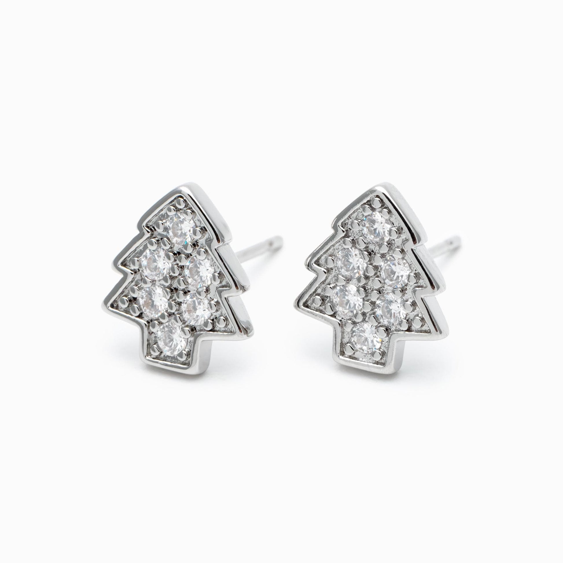 10pcs CZ pave Gold/ Silver Tree Earrings, 18K Gold/ Rhodium Plated Brass, MInimalist Christmas Stud Earrings (#GB-139-E)