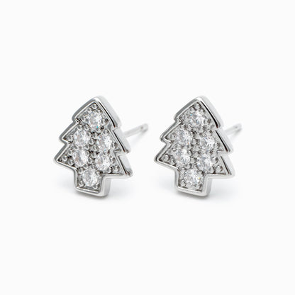 10pcs CZ pave Gold/ Silver Tree Earrings, 18K Gold/ Rhodium Plated Brass, MInimalist Christmas Stud Earrings (#GB-139-E)