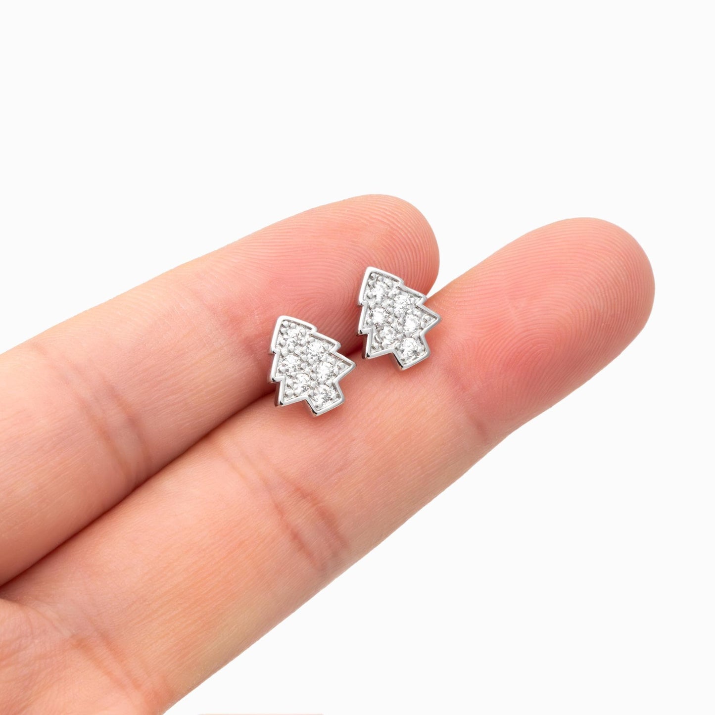 10pcs CZ pave Gold/ Silver Tree Earrings, 18K Gold/ Rhodium Plated Brass, MInimalist Christmas Stud Earrings (#GB-139-E)