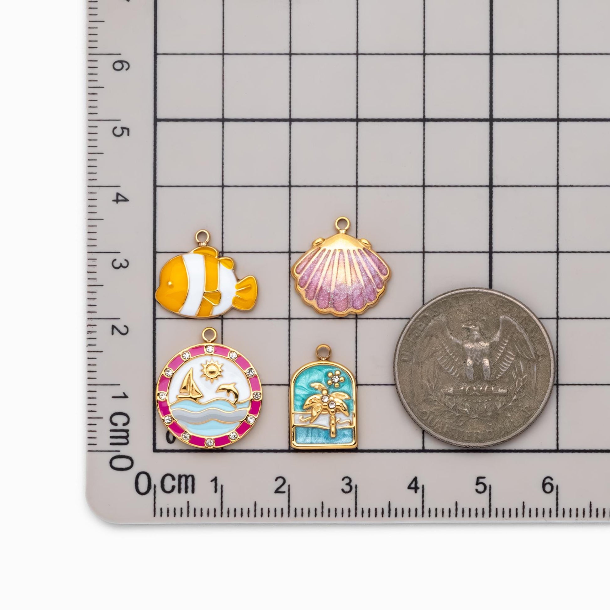 4pcs Enamel Beach Style Charms, PVD Gold Stainless Steel, Jewelry Making Supply (GB-4701)