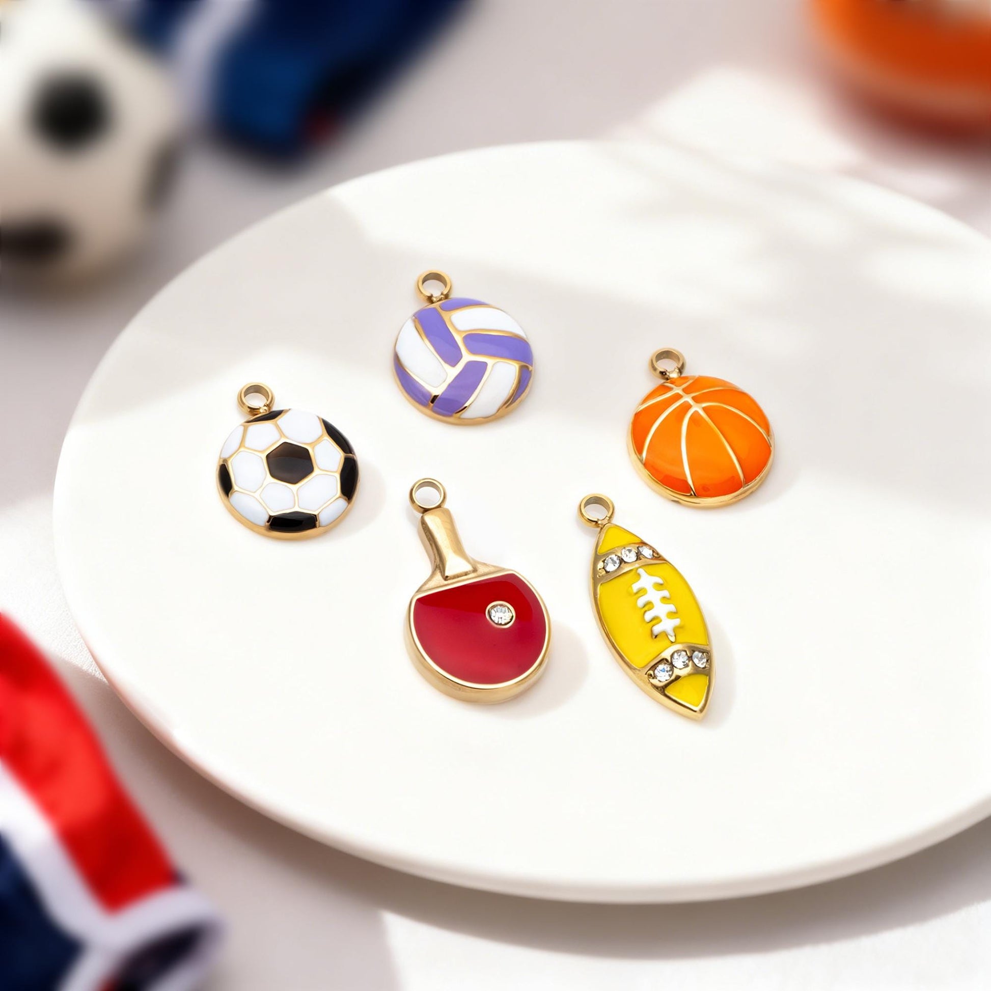 4pcs Enamel Sports Charms, PVD Gold Stainless Steel, Jewelry Making Supply (GB-4702)