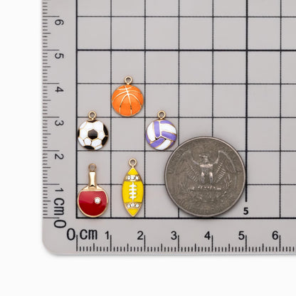 4pcs Enamel Sports Charms, PVD Gold Stainless Steel, Jewelry Making Supply (GB-4702)