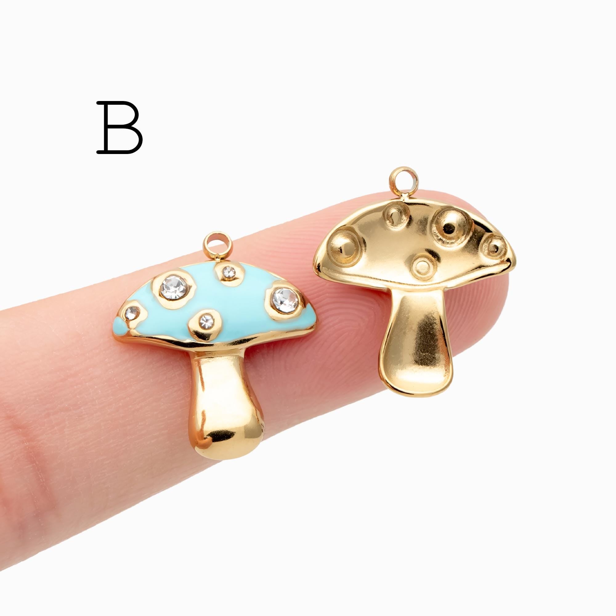 4pcs Enamel Mushroom Charms, PVD Gold Stainless Steel, Jewelry Making Supply (GB-4703)