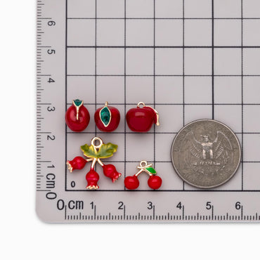 4pcs Gold Enamel Red Fruit Charms, Real Gold plated Brass, Christmas Earring Charms (GB-4706)