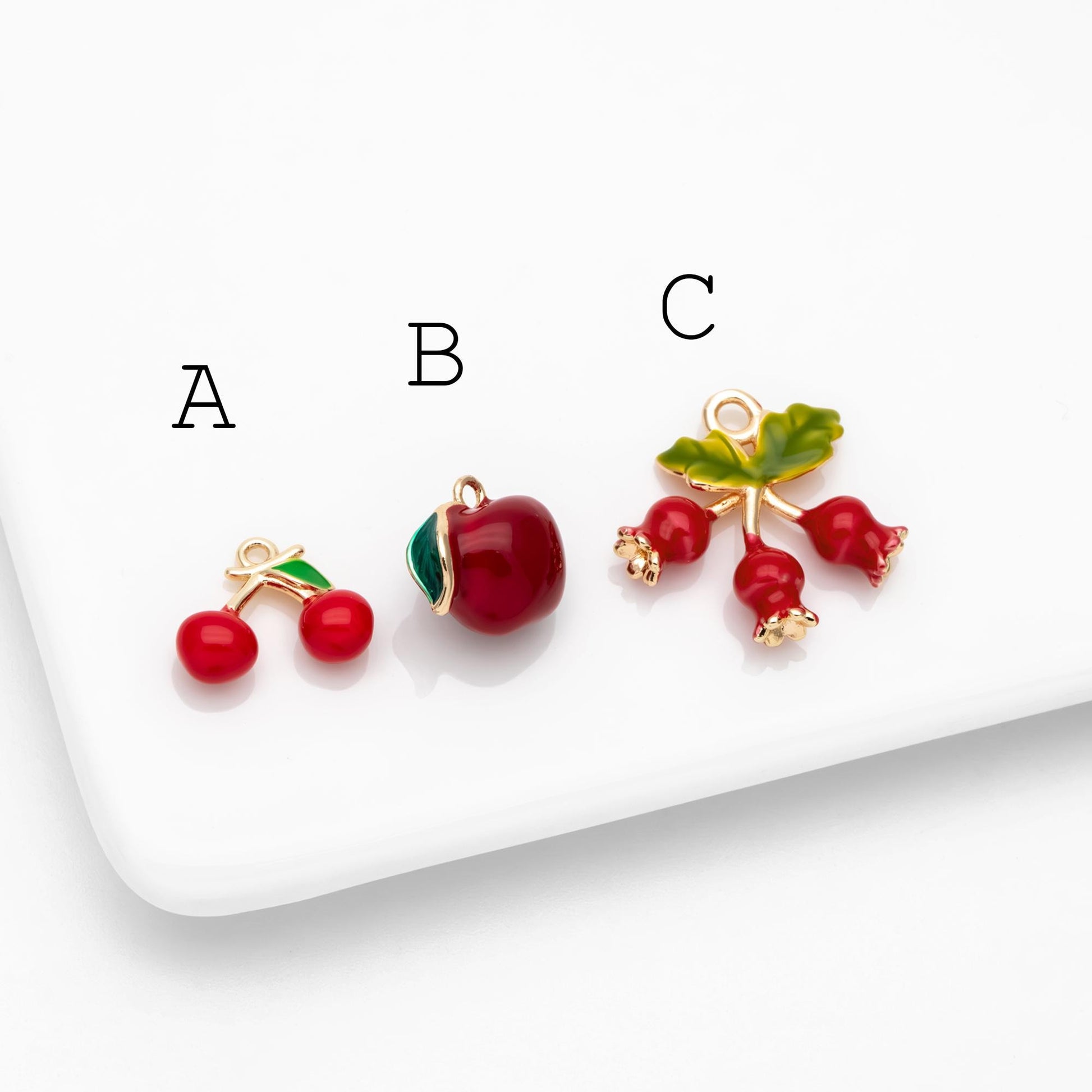 4pcs Gold Enamel Red Fruit Charms, Real Gold plated Brass, Christmas Earring Charms (GB-4706)