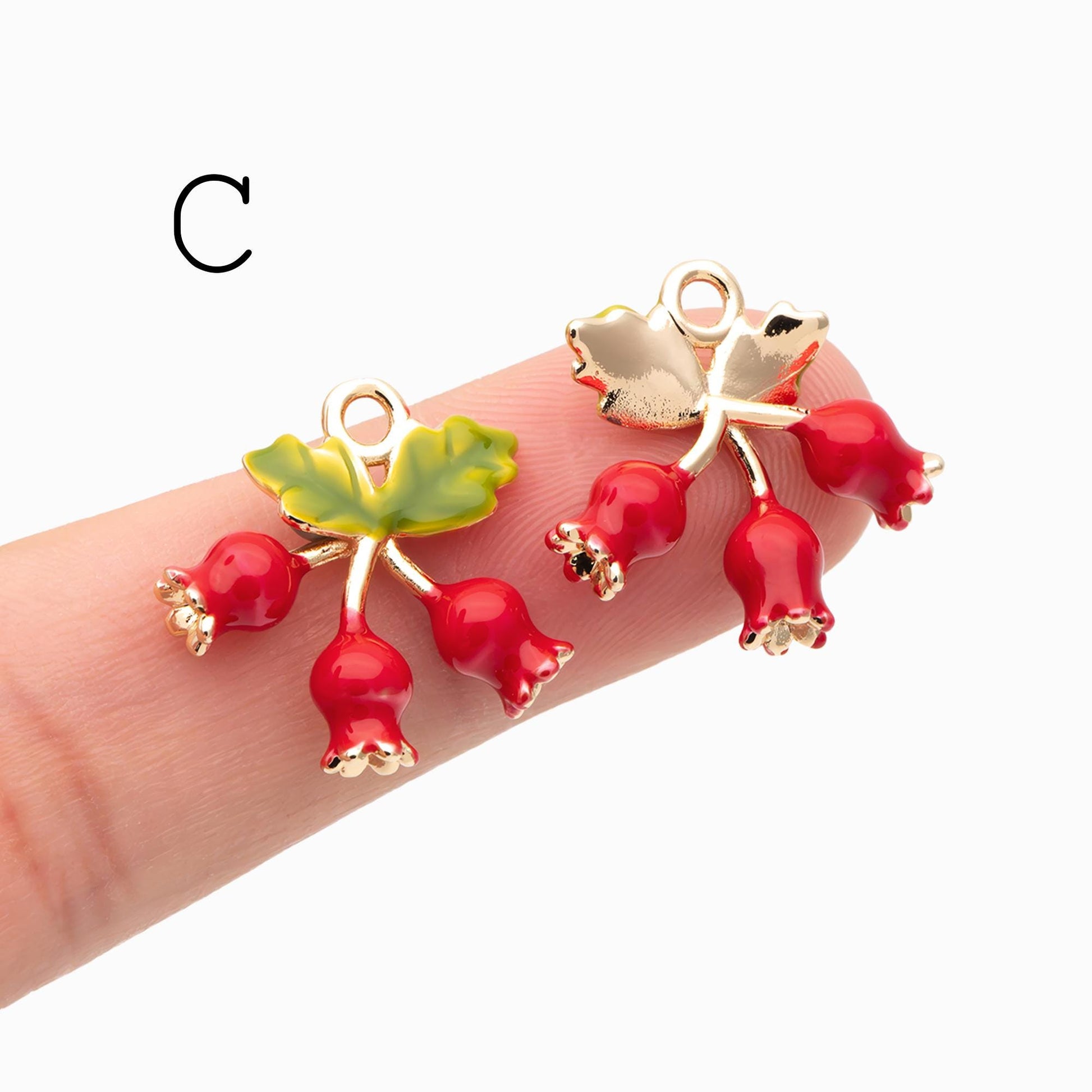 4pcs Gold Enamel Red Fruit Charms, Real Gold plated Brass, Christmas Earring Charms (GB-4706)