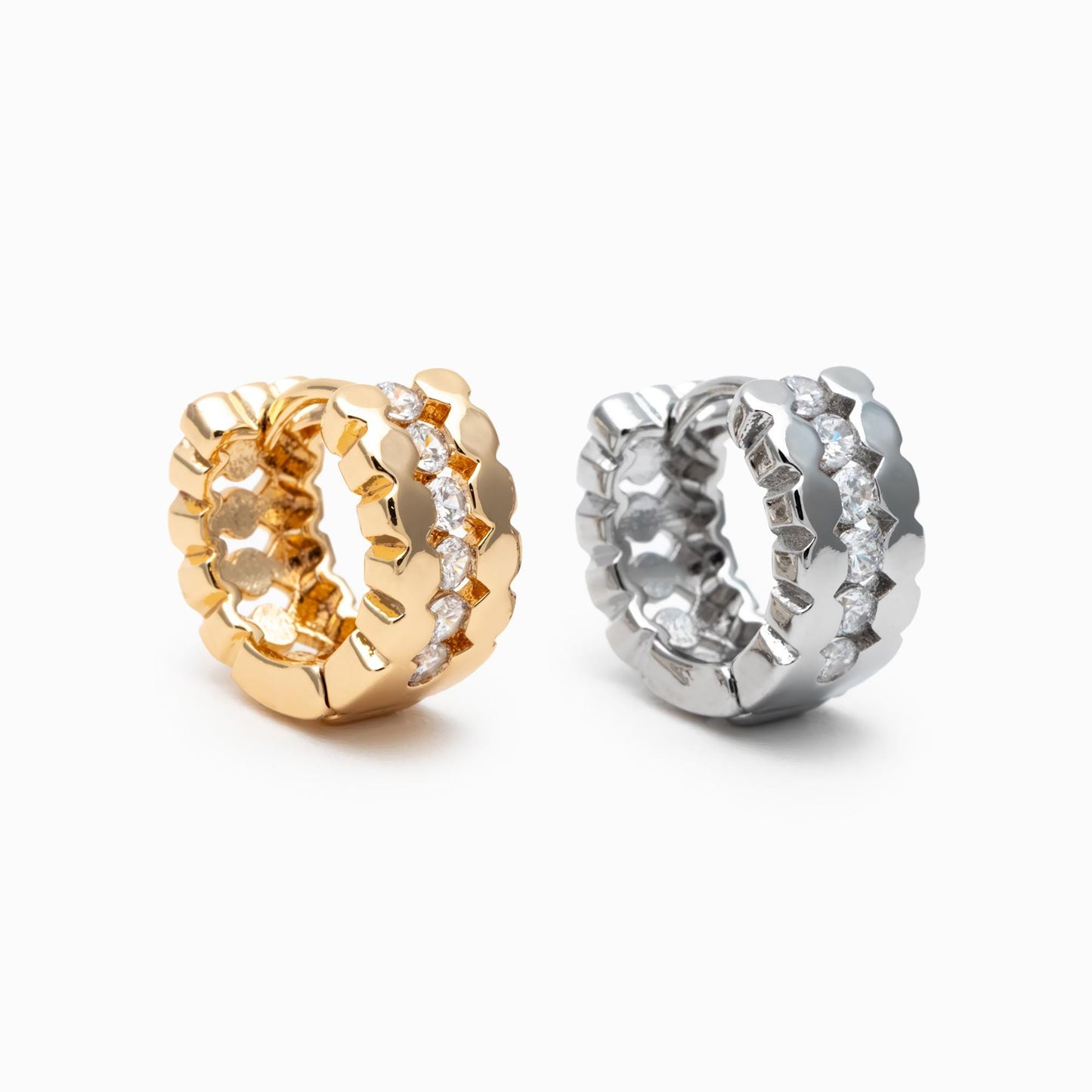 4pcs CZ Pave Gold/ Silver Tone Round Hoop Earrings, Huggie Earrings, Minimalist Earring, Small Gold Hoops Earring (GB-4707)