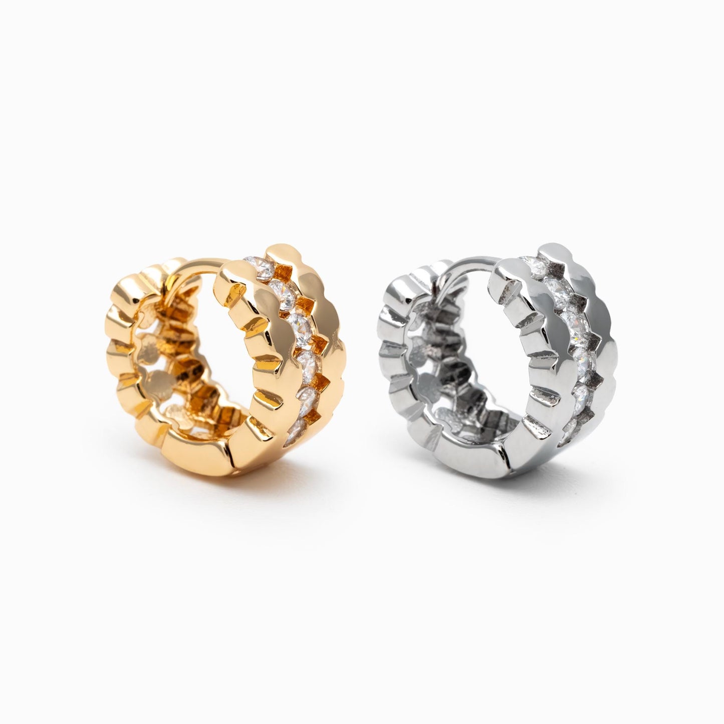 4pcs CZ Pave Gold/ Silver Tone Round Hoop Earrings, Huggie Earrings, Minimalist Earring, Small Gold Hoops Earring (GB-4707)