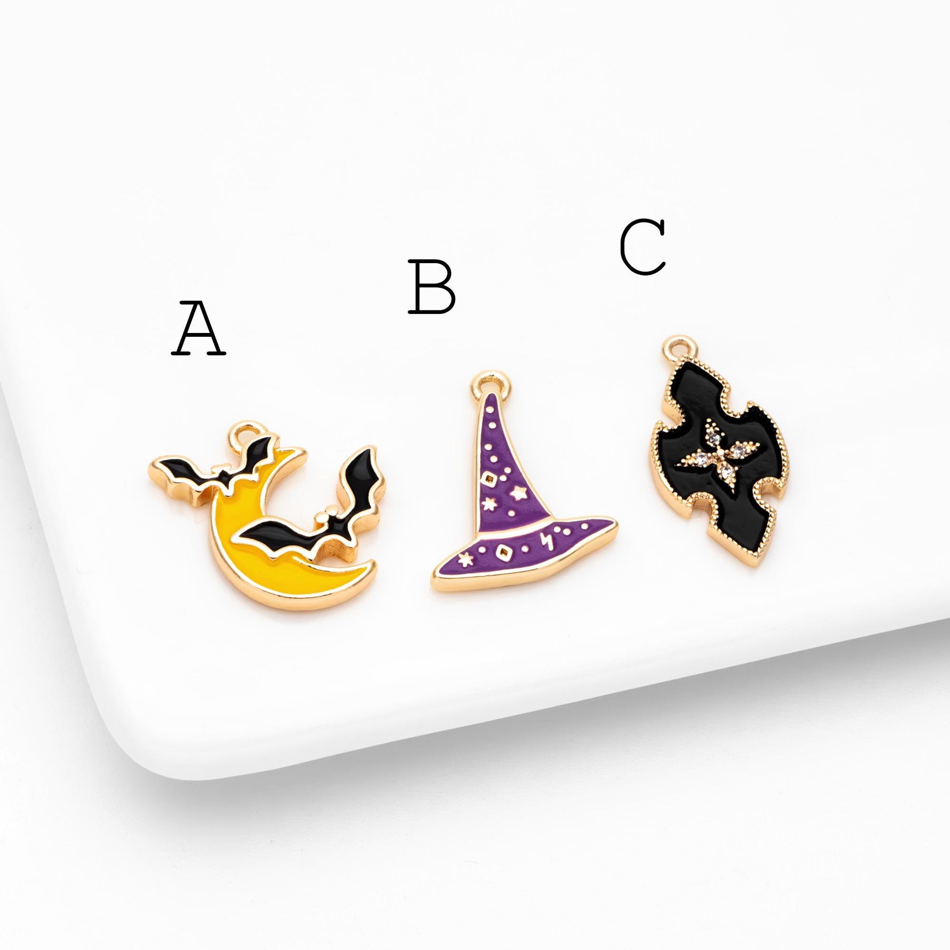 4pcs Enamel Halloween Charms, Gold plated Alloy, Jewelry Making Supply (GB-4708)