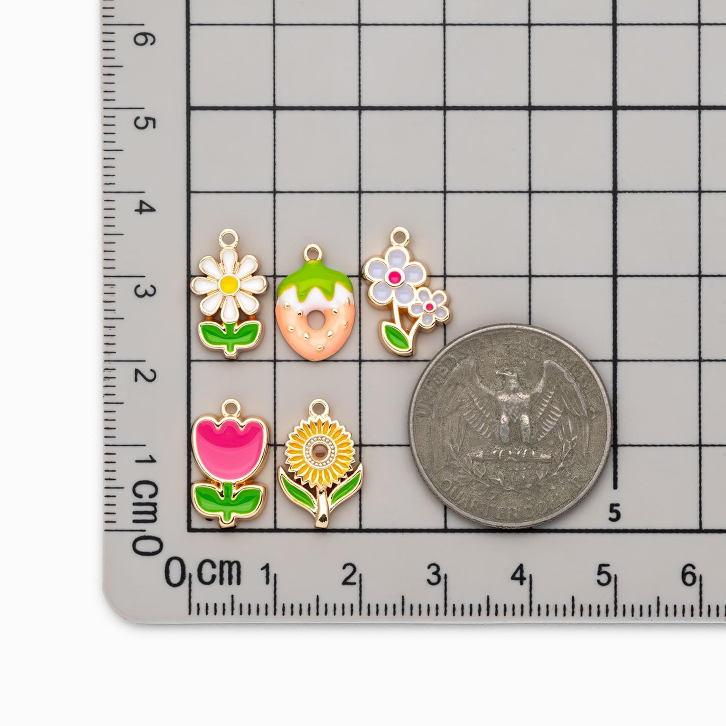 10pcs Gold Enamel Flower Charms, Gold plated Alloy, Floral Earring Pendants (GB-4709)