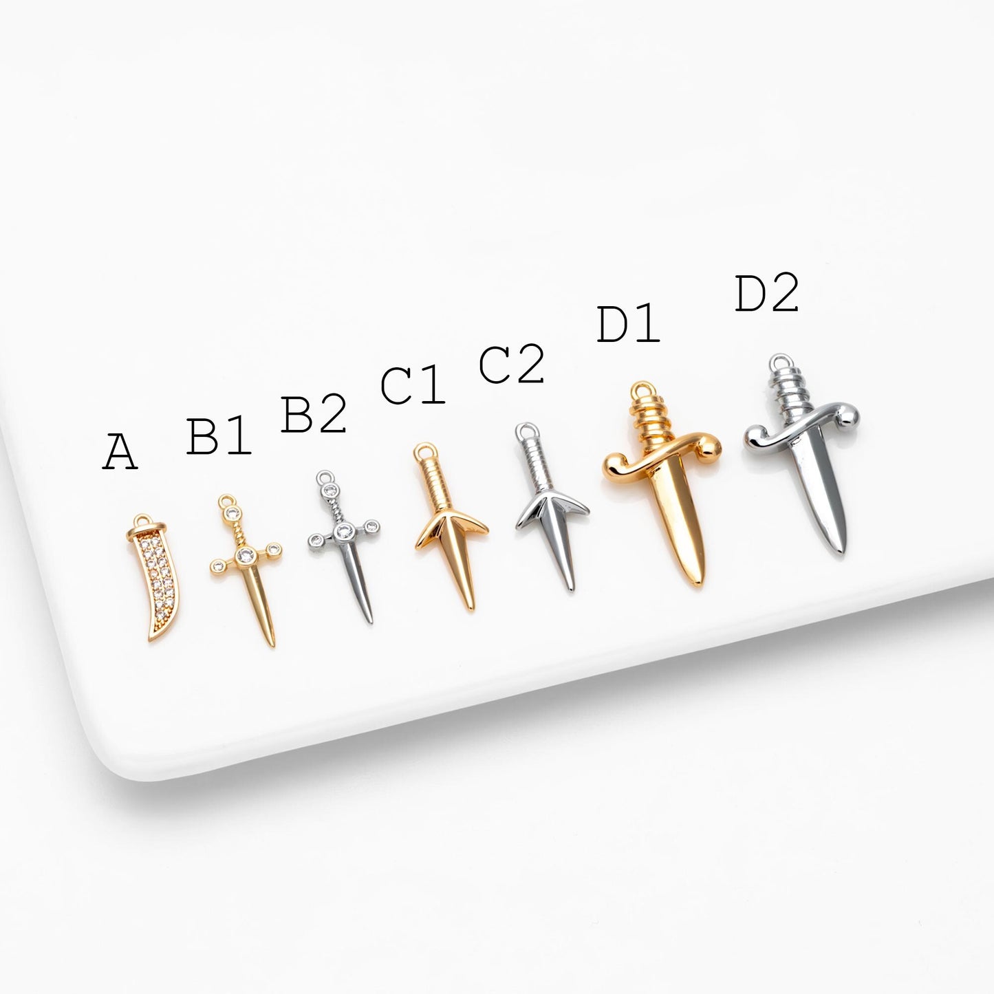 10pcs Gold/ Silver Tone Dirk Charm, Weapon Charm, Sword Charm, Dagger Charm (GB-2185)