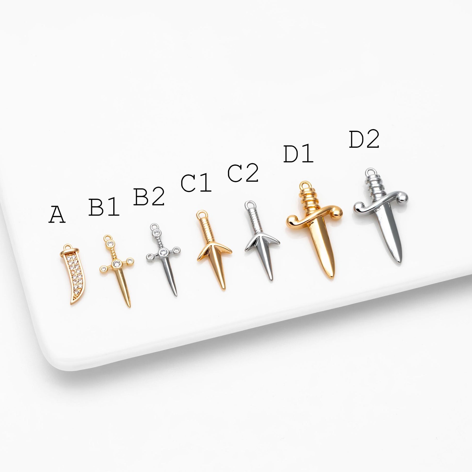 10pcs Gold/ Silver Tone Dirk Charm, Weapon Charm, Sword Charm, Dagger Charm (GB-2185)