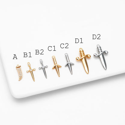 10pcs Gold/ Silver Tone Dirk Charm, Weapon Charm, Sword Charm, Dagger Charm (GB-2185)