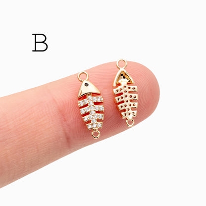 4pcs Gold/ Silver Tone Fishbone Charm, Gold/ Rhodium Plated Brass Fishbone Pendant, Skeleton Pendant (GB-2936)