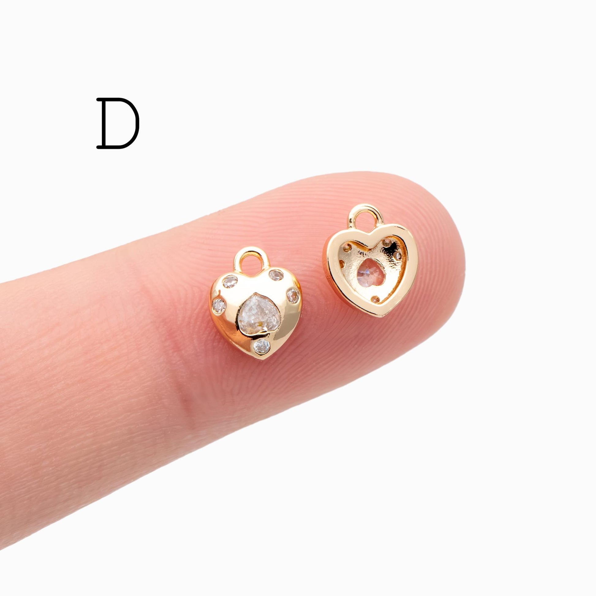 4pcs Gold/ Silver Tone Heart Charms, 18K Gold/ Rhodium plated Brass, Dainty Heart Pendants (GB-2782)