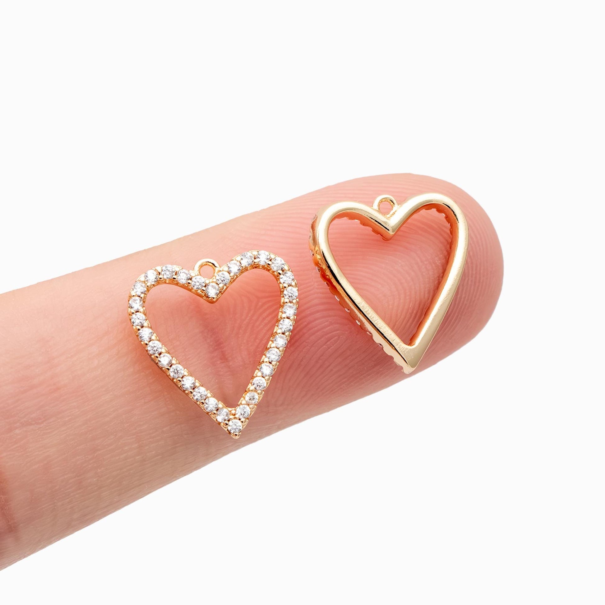 4pcs CZ pave Gold Heart Pendants 13x12mm, 18K Gold plated Brass, Rhinestone Heart Charms (GB-2782-J)