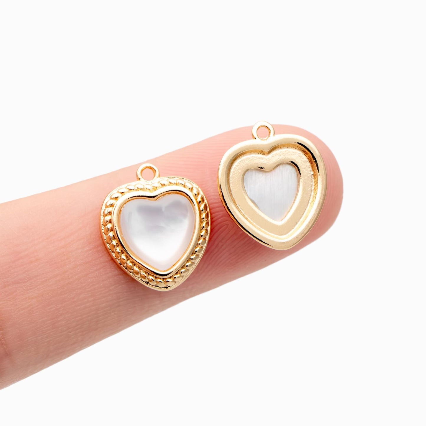 4pcs Shell Pave Gold Heart Charms 12mm, 18K Gold plated Brass, Dainty Heart Pendants (GB-2782-H)