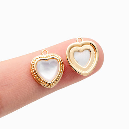 4pcs Shell Pave Gold Heart Charms 12mm, 18K Gold plated Brass, Dainty Heart Pendants (GB-2782-H)