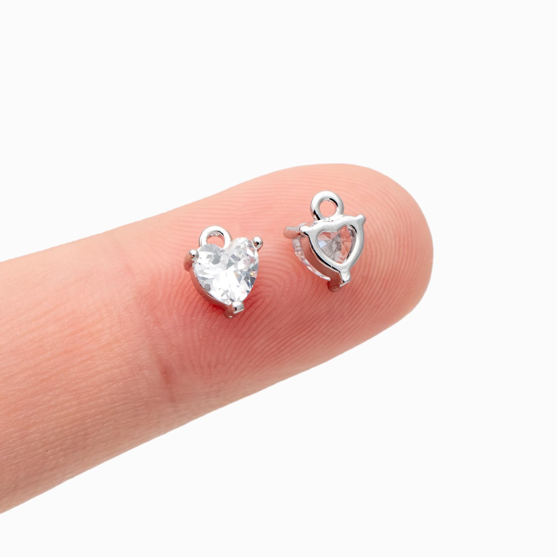 4pcs CZ pave Gold/ Silver tone Heart Charms 8x6mm, Gold/ Rhodium Plated Brass Heart Pendants (GB-2782-A)