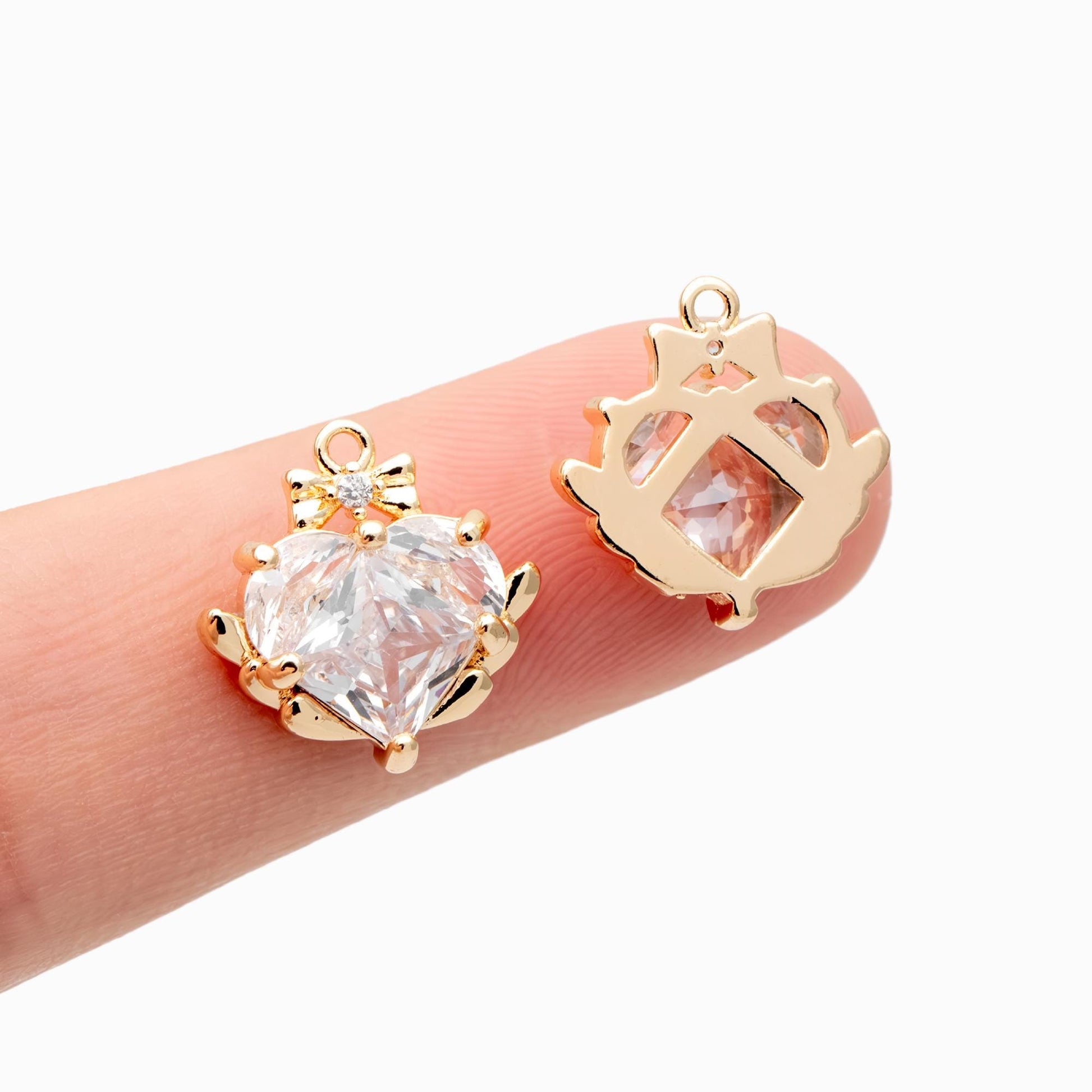 4pcs CZ Pave Gold/ Silver Heart Charms 14mm, 18K Real Gold/ Rhodium plated Brass, Dainty Earring Pendants (GB-2782-N)