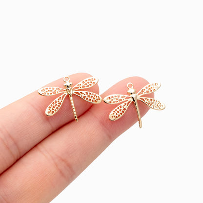 4pcs Gold/ Silver Dragonfly Charm 15x22mm, 18K Gold/ Rhodium Plated Brass, Cute Dragonfly Pendants (GB-3196-D)