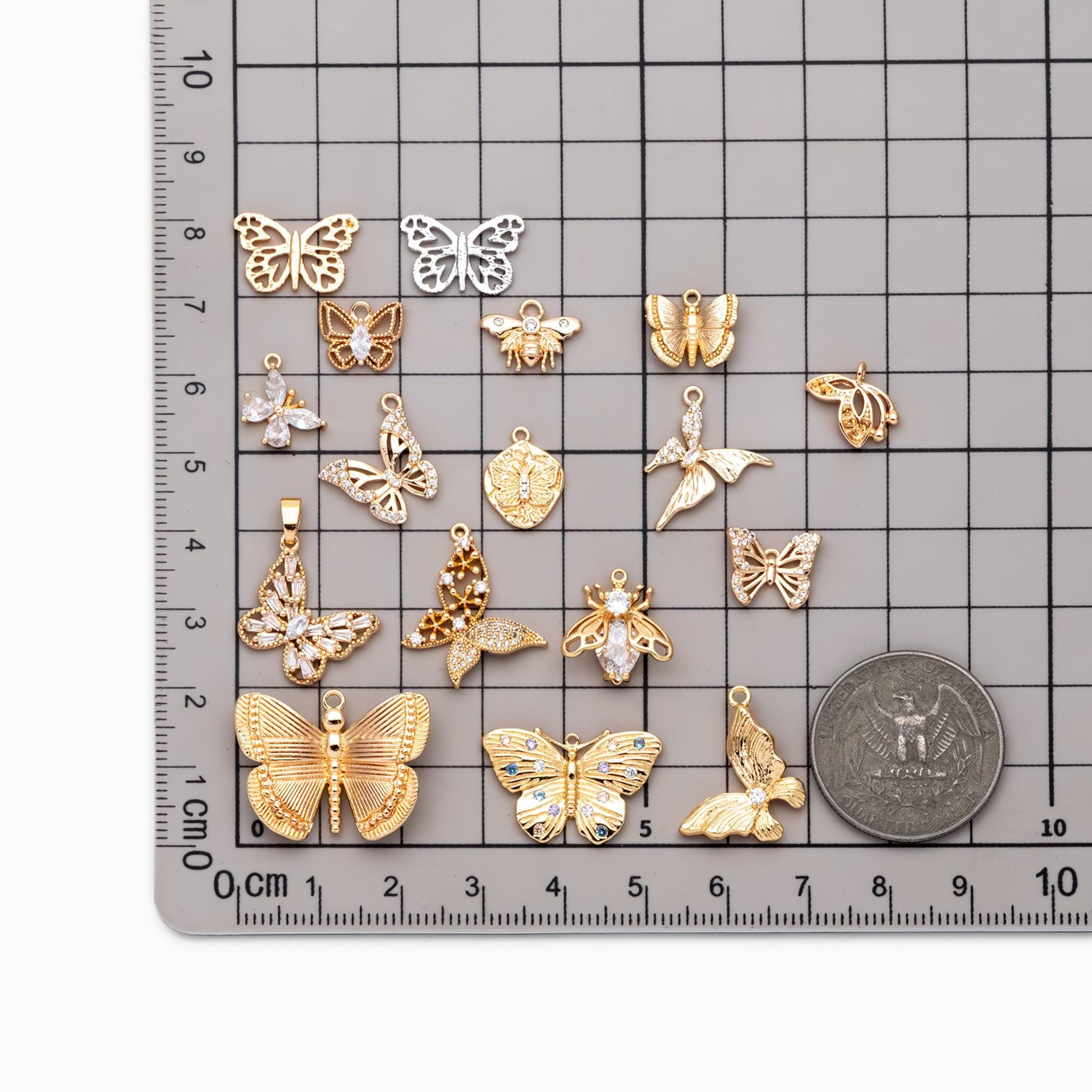 4pcs Delicate Butterfly Charms for Jewelry Making, Gold plated Butterfly Pendants (GB-3561)