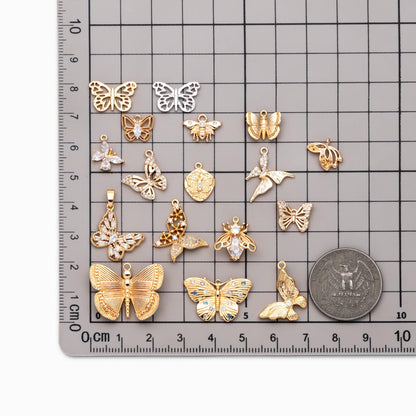 4pcs Delicate Butterfly Charms for Jewelry Making, Gold plated Butterfly Pendants (GB-3561)