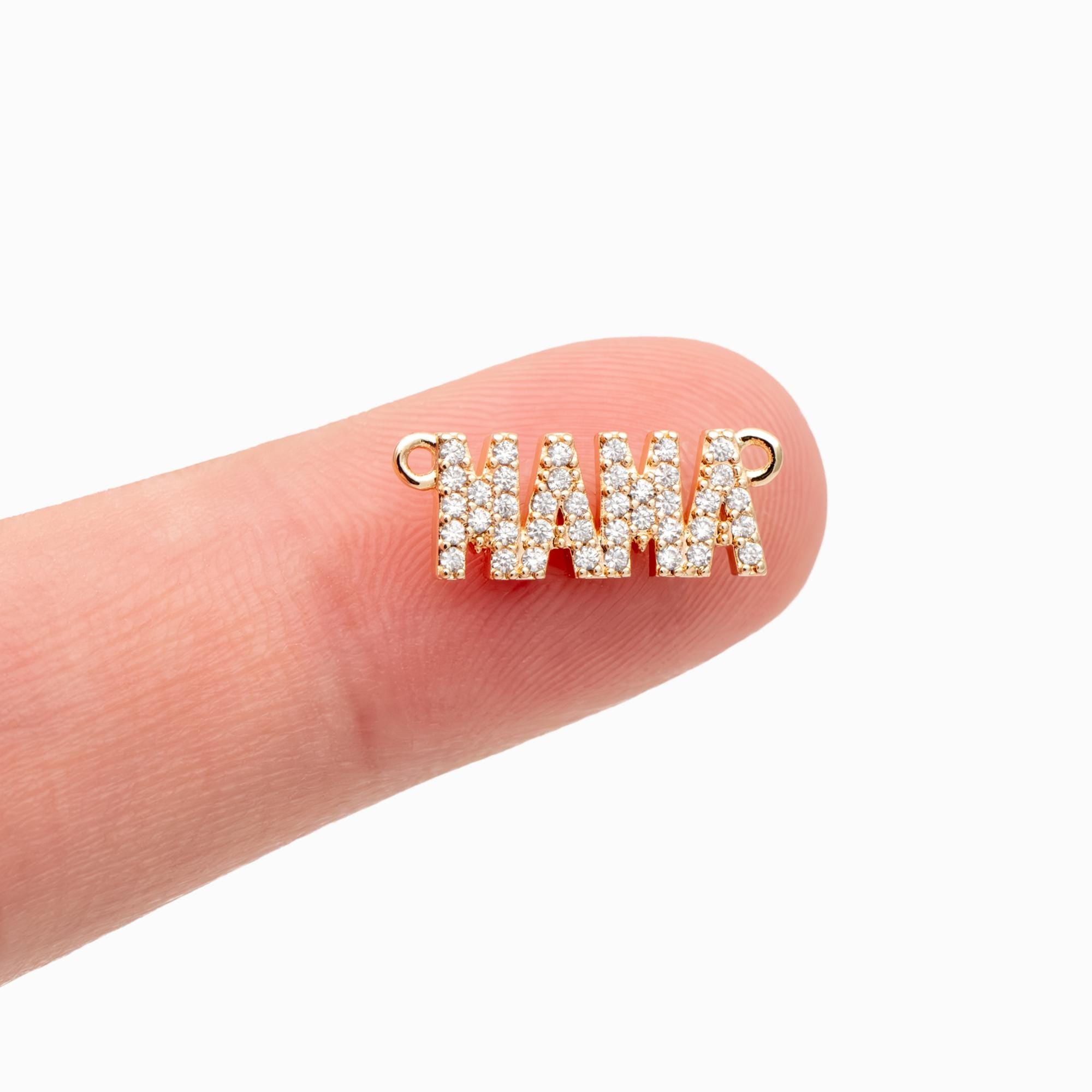 4pcs CZ Pave Gold MAMA Charm Connectors, Real Gold plated Brass, Necklace Bracelet Jewelry Supplies (#GB-4713)