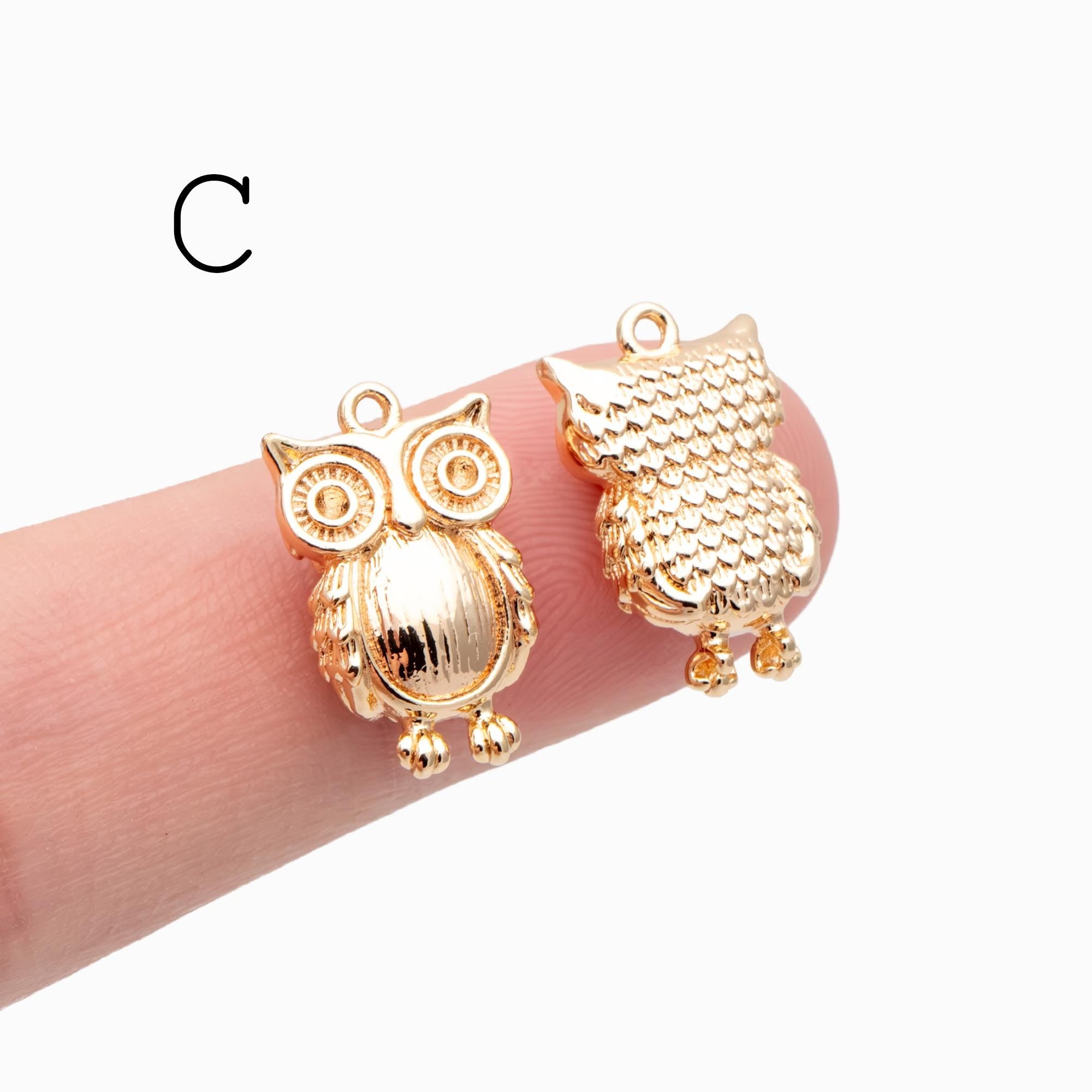 10pcs Gold Owl Charms , Real Gold plated Brass, Cute Owl Pendants (GB-176)