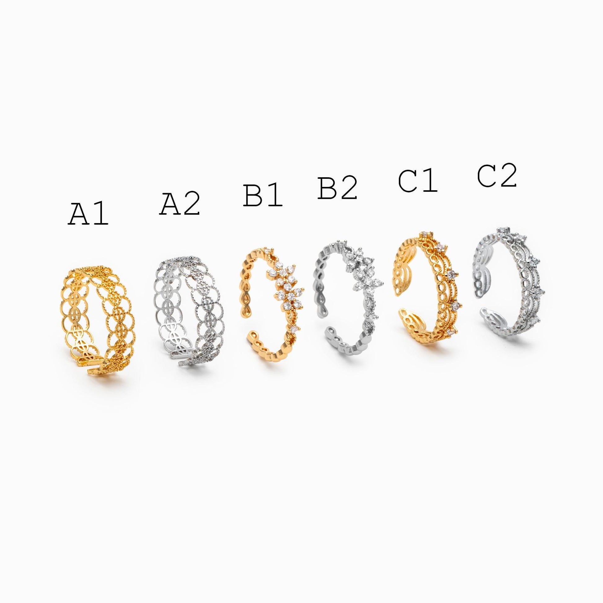 4pcs Gold/ Silver Tone Lace Finger Ring, Gold/ Rhodium plated Brass, Gift for Her, Stackable Ring, Minimalist Ring(#JZ-001)