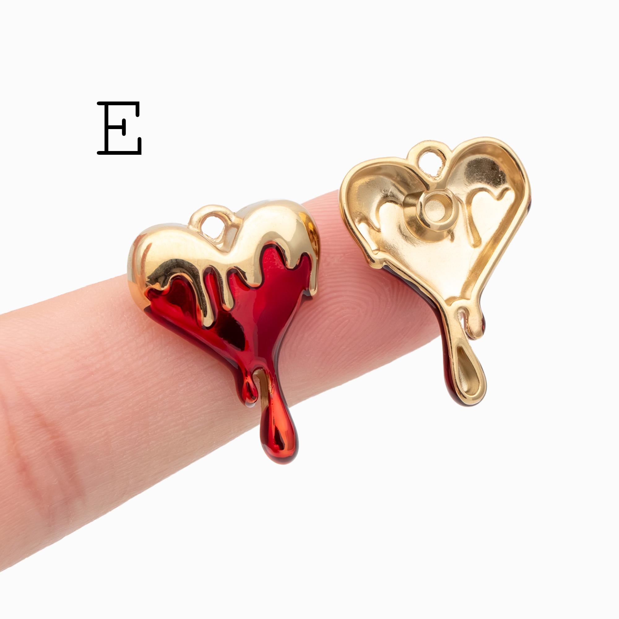4pcs Enamel Red Heart Charms, PVD Gold Stainless Steel, Jewelry Making Supply (GB-4704)