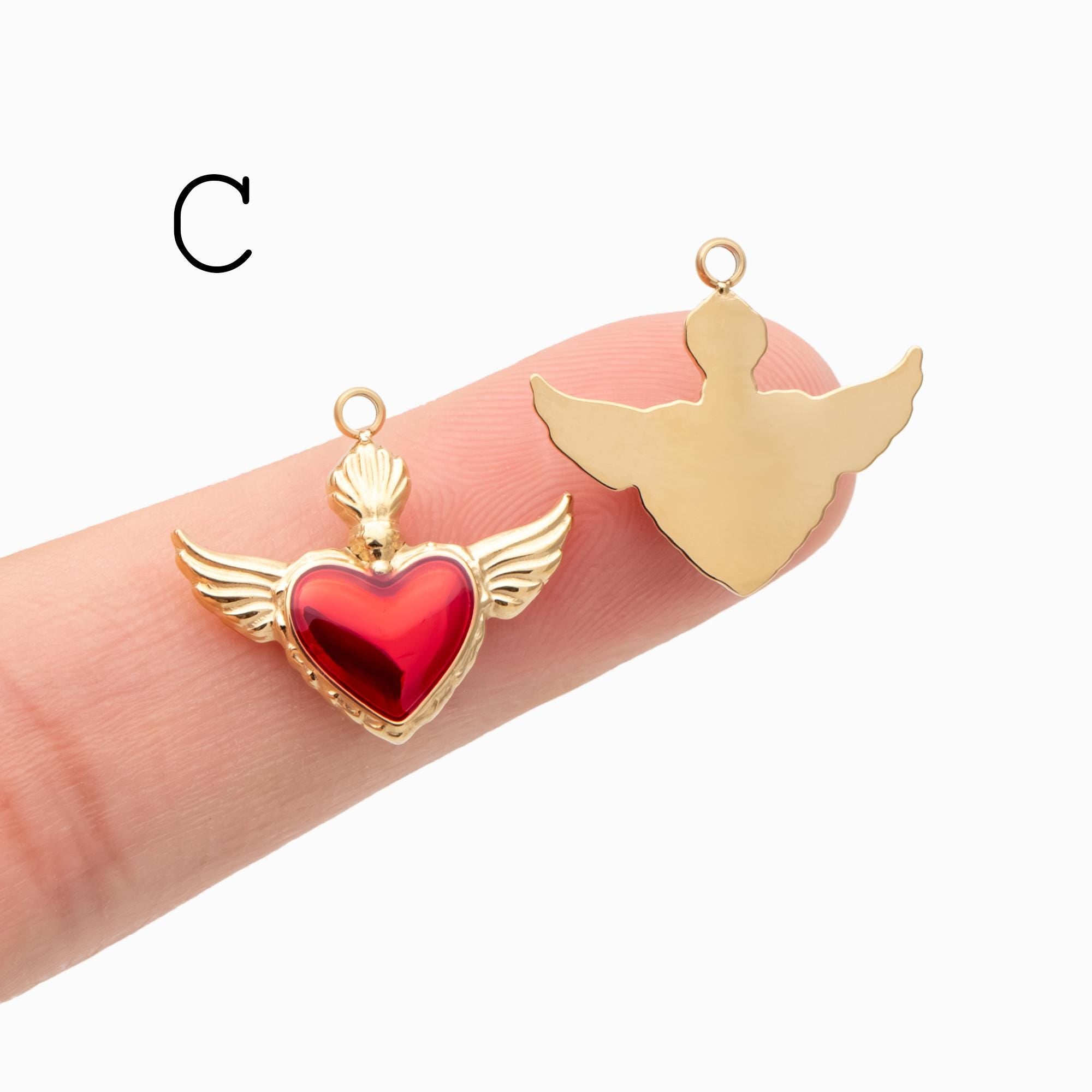 4pcs Enamel Red Heart Charms, PVD Gold Stainless Steel, Jewelry Making Supply (GB-4704)