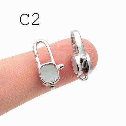 4pcs Shell Pave Gold/ Silver Tone Lobster Claw Clasps, Real Gold/ Rhodium plated Brass, Necklace Bracelet Charm Clasps (GB-4705)