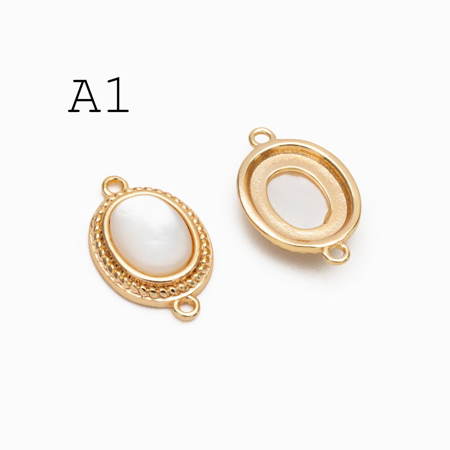 4pcs Shell Paved Gold Oval Connectors 17x11mm, Gold plated Brass, Oval Earring Charm Pendants (GB-3933)