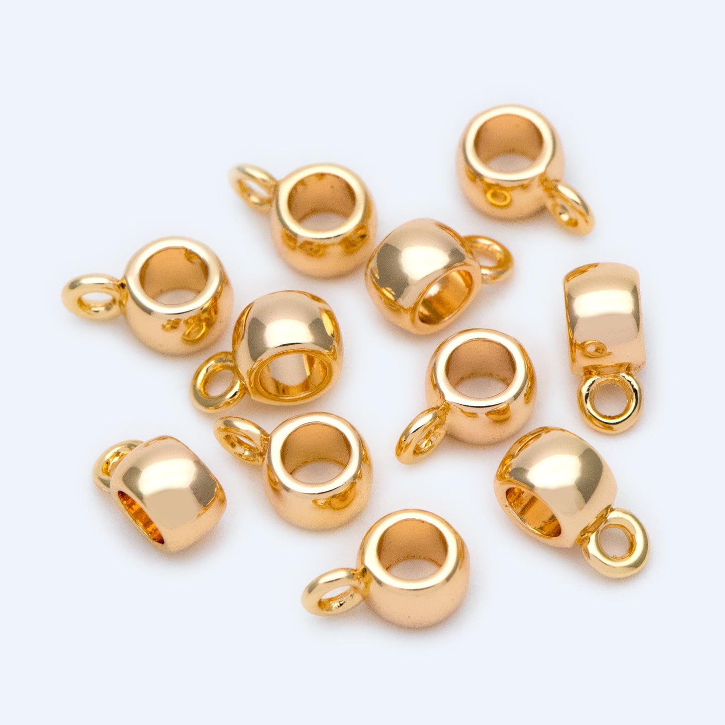 10pcs Gold Bail Beads, Bail Charm Holder Spacer with Loop, Tube Bails, Cord Bails, Slider Bails, Spacer Ring (GB-1327)