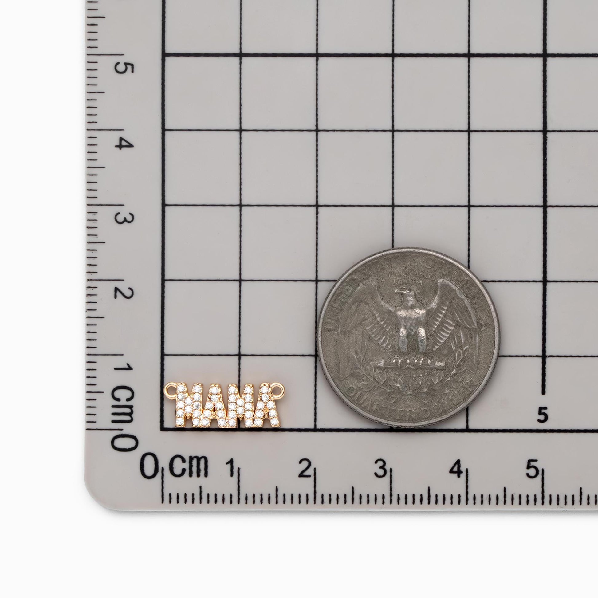 4pcs CZ Pave Gold MAMA Charm Connectors, Real Gold plated Brass, Necklace Bracelet Jewelry Supplies (#GB-4713)