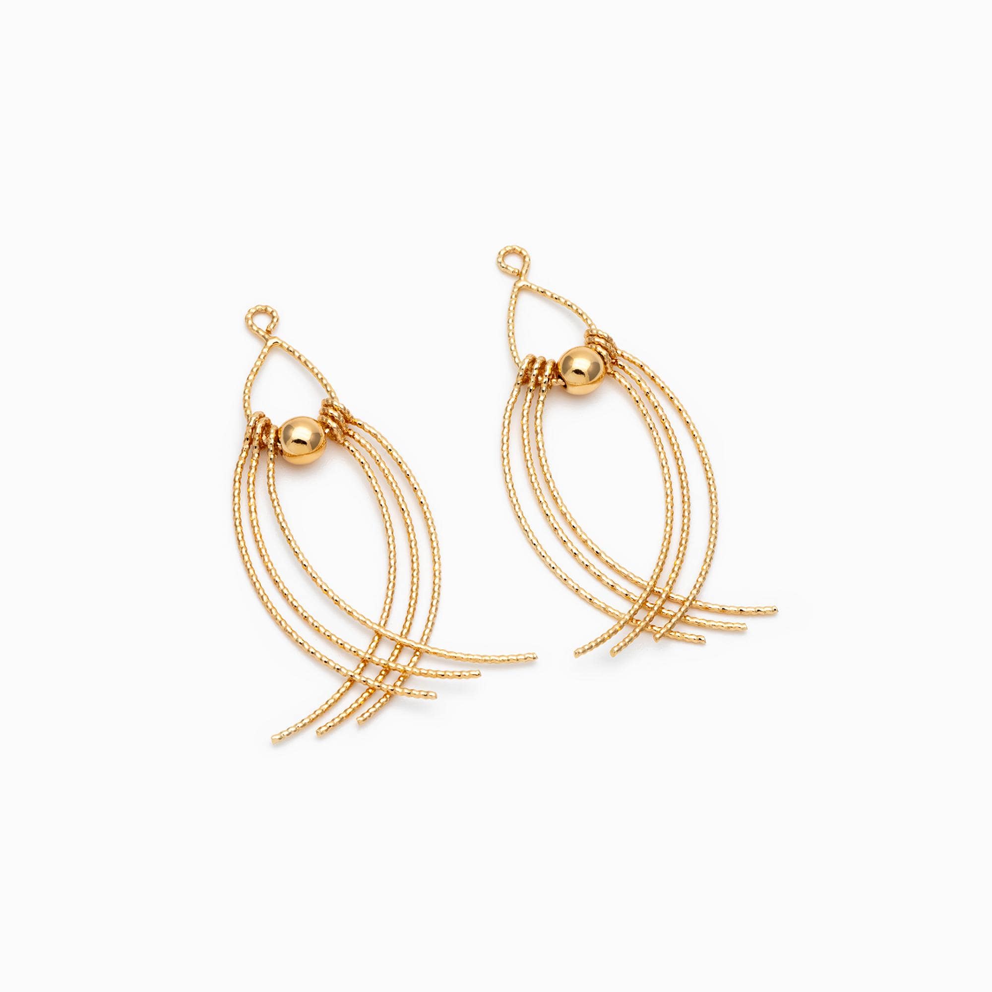 4pcs Gold Tearrdop Charms, Gold plated Brass, Long Tassel Pendants (GB-4715)