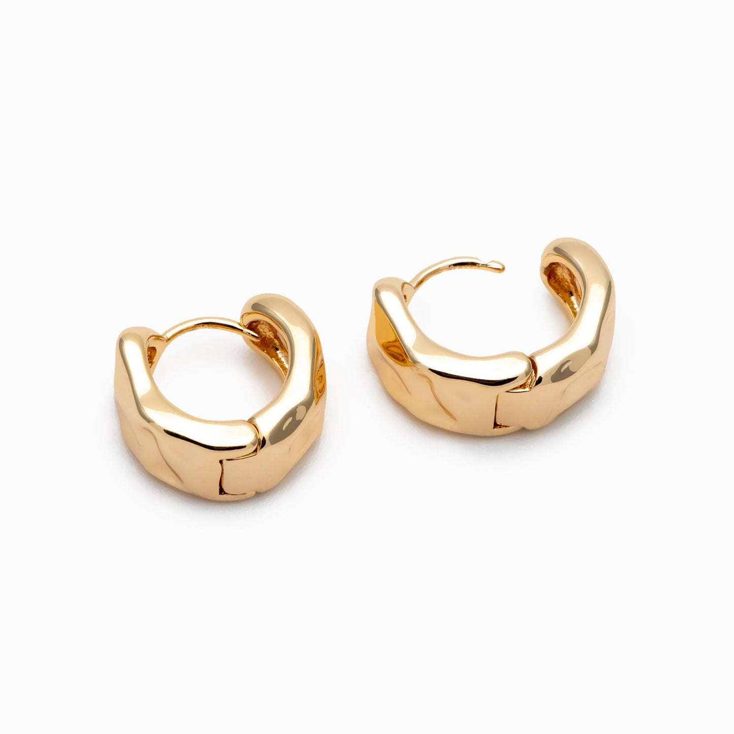 10pcs Gold Hammered Circle Hoop Earrings, 18K Gold plated Brass, Minimalist Huggie Earrings (GB-4722)