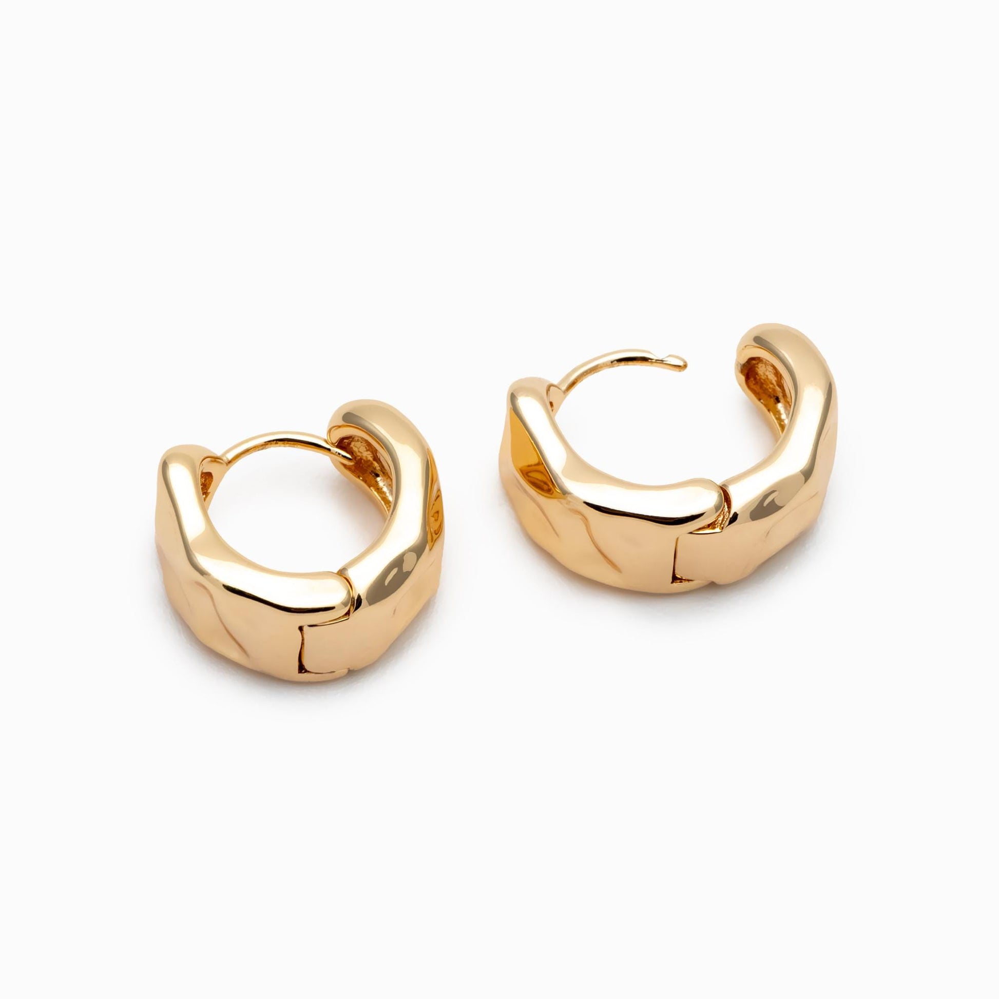 10pcs Gold Hammered Circle Hoop Earrings, 18K Gold plated Brass, Minimalist Huggie Earrings (GB-4722)