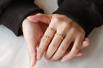 4pcs Open Circle CZ Ring, CZ Round Ring, Dainty Stackable Ring for Women (#GB-3628)