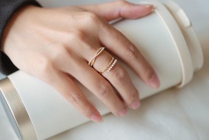 4pcs CZ Pave Finger Ring, Faux Pearl Ring, Gold/ Rhodium plated Brass, Gift for Her, Dainty Ring, Adjustable Ring (#GB-4657)