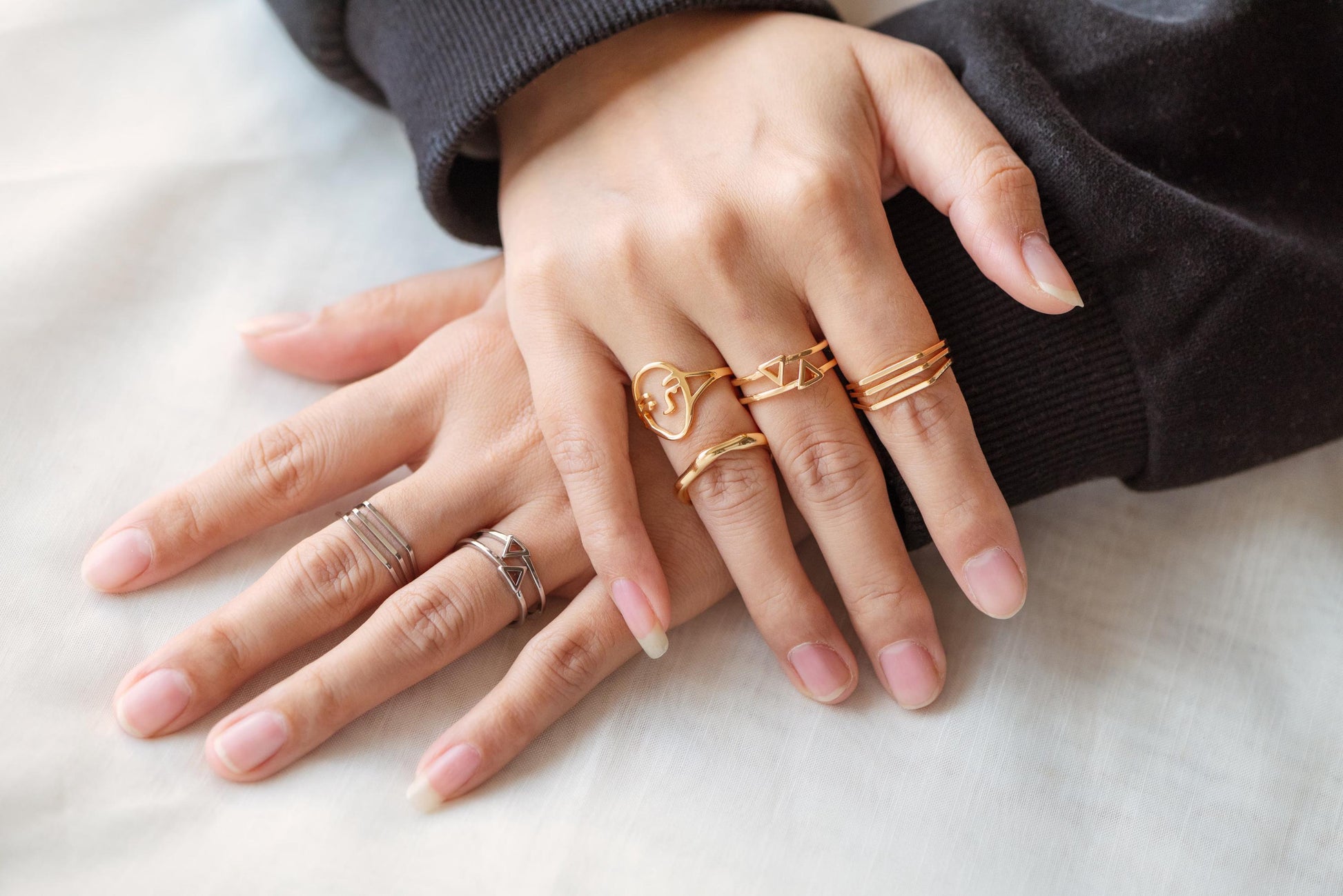 4pcs Gold/ Silver Double Band Triangle Ring, Everyday Ring, Fashion Rings, Dainty Rings, Adjustable Ring (#GB-4167)