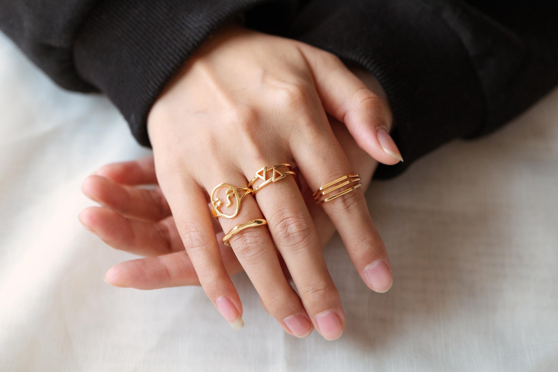 4pcs Gold/ Silver Double Band Triangle Ring, Everyday Ring, Fashion Rings, Dainty Rings, Adjustable Ring (#GB-4167)